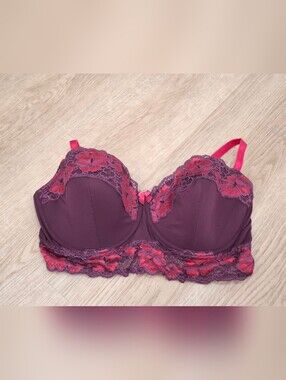 Adore Me Plum Demi Bra with Pink Lace Detail